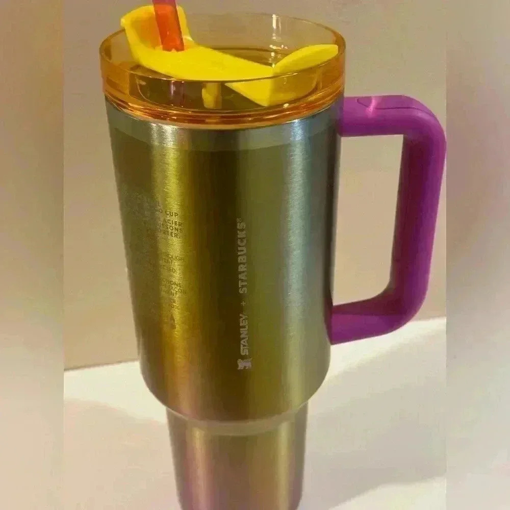 Stanley x Starbucks Summer Sunset Oil Slick 40oz Quencher Yellow Purple NWT - Picture 7 of 8